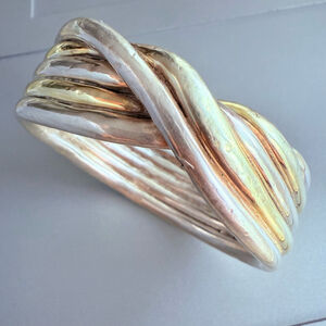 Sterling Silver Bat Ami Electroform Modernist Bangle Bracelet BIG Wide Signed